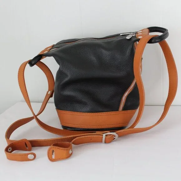 Valentina Carrano  Black Tan Leather Sling Backpack Shoulder Bag Valentina Carrano Leather Backpack - Black Backpacks  main image 2
